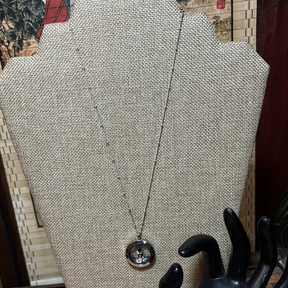 Origami Owl Silver Tone  Necklace 5 Floating Crystal Enamel Charms Locket 17.5”L - Picture 4 of 13